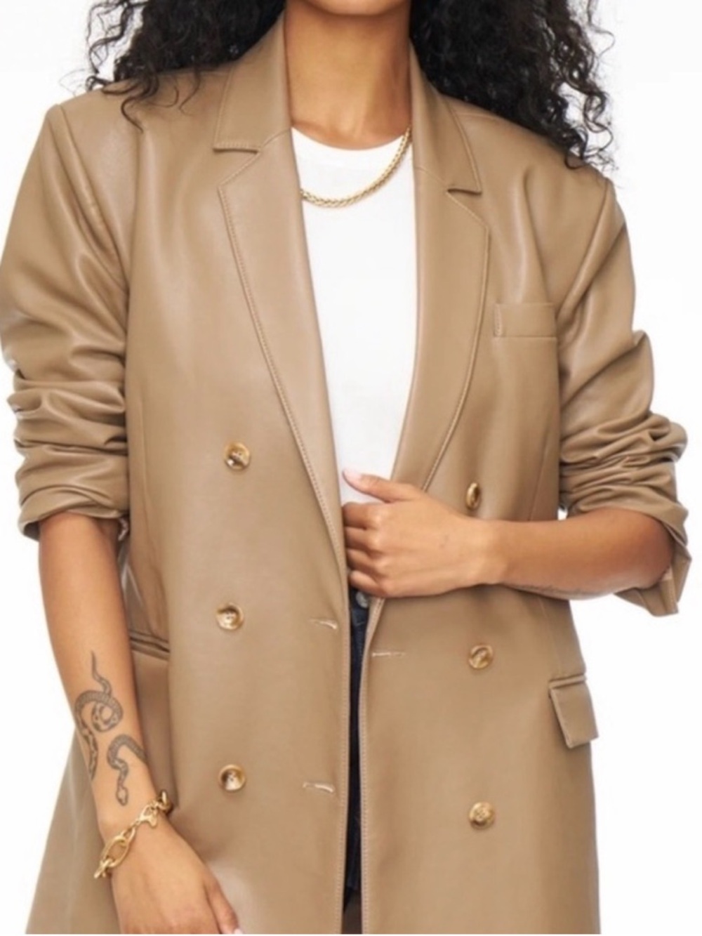 Pistola Roman Oversized Faux Leather Blazer - Taupe Large NWT